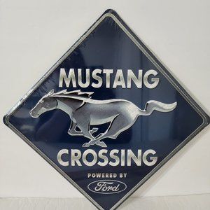 Man Cave Metal Tin Sign Wall Decor Accent Mustang Crossing Powered By Ford NWT